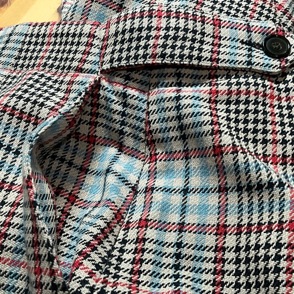 MONOPRIX 100% Cotton Wide Leg Cropped Plaid Trousers Side Zip Flat Front Sz 12 - Picture 9 of 11